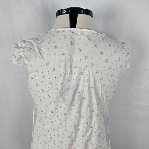 Gemini Blouse Women's XL White Green Floral Embordering Front & Back Ties Wrap - Picture 6 of 16